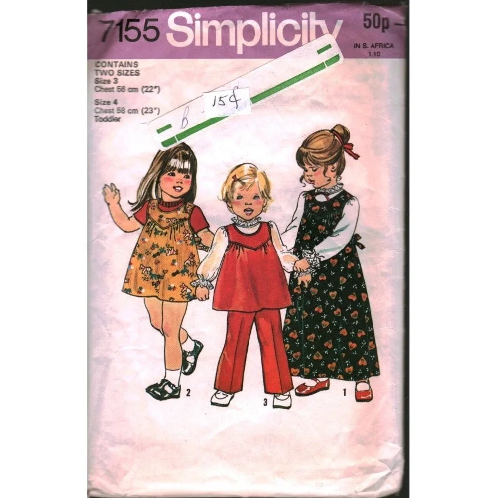 Vintage Simplicity 7155 Toddler Jumper Top Pants Blouse Sewing Pattern Size 3 4
